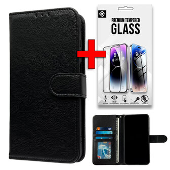iPhone 16e - Zwart - Luxe Book Case &amp;amp; GlaS