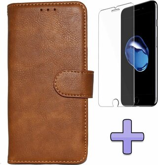 iPhone SE 2022-2020 - HQ Book Case &amp;amp; Glas - Bruin