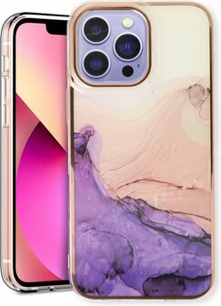 iPhone 13 Pro - Marmer Back Cover - Paars