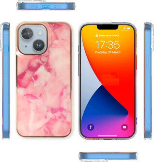 iPhone 15 - Marmer Back Cover - Roze