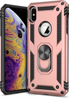 iPhone X &amp;amp; XS - Armor met Kickstand Ring - Rosegoud