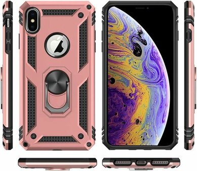 iPhone X &amp;amp; XS - Armor met Kickstand Ring - Rosegoud