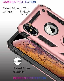 iPhone X &amp;amp; XS - Armor met Kickstand Ring - Rosegoud