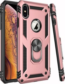 iPhone X &amp;amp; XS - Armor met Kickstand Ring - Rosegoud