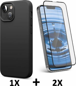 iPhone 13 - Back Cover &amp;amp; 2X Full Glas - Zwart