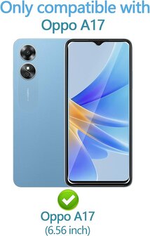 Oppo A17 Zwart - Kaarthouder Navy Blue &amp;amp; Glas - Back Cover