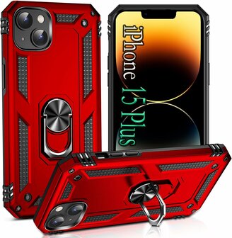 iPhone 15 Plus Rood - Armor met Kickstand Ring