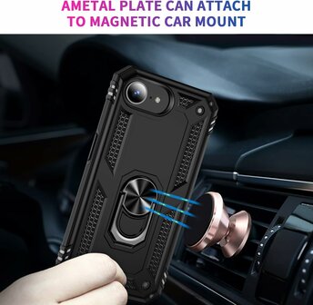 iPhone 16e - Zwart - Kickstand Amor Back Cover &amp;amp; 2x Glas