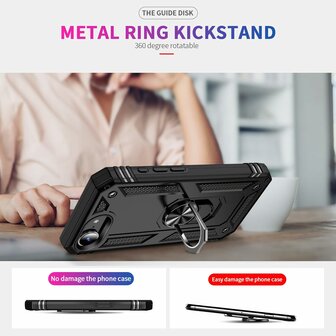 iPhone 16e - Zwart - Kickstand Amor Back Cover &amp;amp; 2x Glas