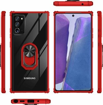 Samsung Note 20 Rood - Anti Shock Kickstand Ring Case