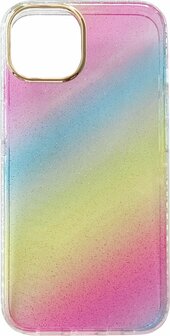 iPhone 14 - Regenboog Glitter Back Cover - Spectrum