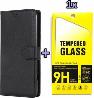 iPhone SE 2022-2020 - HQ Book Case &amp;amp; Glas - Zwart