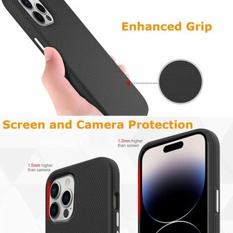 iPhone 14 Pro Zwart - Anti Slip Matte Armor