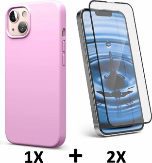 iPhone 13 - Back Cover &amp;amp; 2X Full Glas - Roze