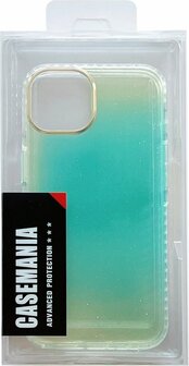 iPhone 14 - Regenboog Glitter Back Cover - Turquoise