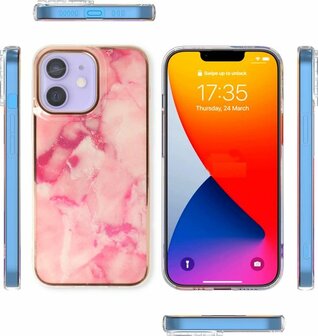 iPhone 14 - Marmer Back Cover - Roze