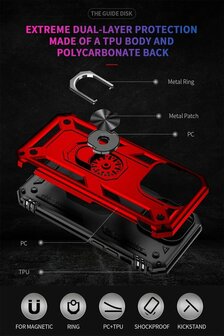 iPhone 14 Pro Max Rood &amp;amp; 2X Glas - Armor met Kickstand Ring