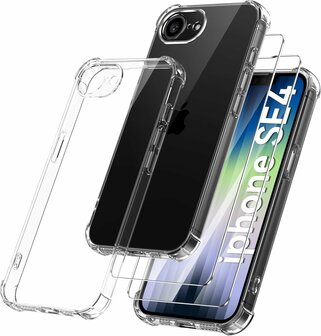 iPhone 16e - Transparant - Anti Shock Back Cover &amp;amp; 2x Glas