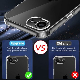 iPhone 16e - Transparant - Anti Shock Back Cover &amp;amp; 2x Glas