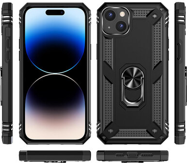 iPhone 15 Zwart - Armor met Kickstand Ring