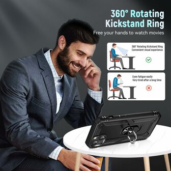 iPhone 15 Zwart - Armor met Kickstand Ring