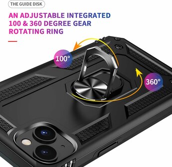 iPhone 15 Zwart - Armor met Kickstand Ring