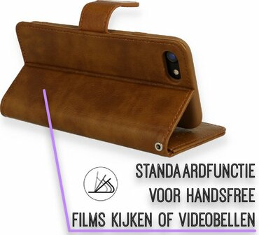 iPhone SE 2022-2020 - HQ Book Case &amp;amp; Glas - Bruin