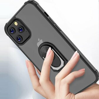 iPhone 13 Pro Zwart - Anti Shock Kickstand Ring Case