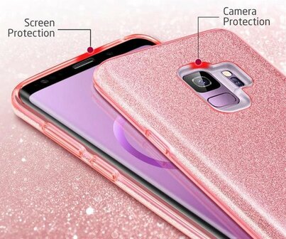 Samsung A7 2018 - Siliconen - Glitter Back Cover - Roze
