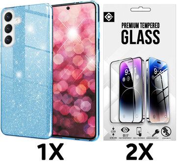Samsung A36 - Glitter Back Cover &amp;amp; 2x Glas - Blauw