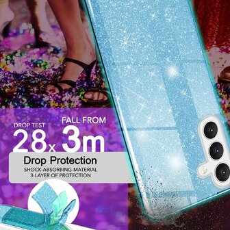 Samsung A36 - Glitter Back Cover &amp;amp; 2x Glas - Blauw