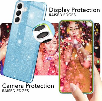 Samsung A36 - Glitter Back Cover &amp;amp; 2x Glas - Blauw