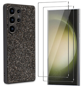 Samsung S25 Ultra - Zilver - Diamant Glitter &amp;amp; 2x Glas