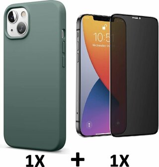 iPhone 13 - Back Cover &amp;amp; Privacy Glas - Groen