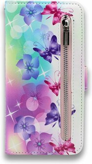 Samsung J6 Plus - Book Case met Rits - Bloemen &amp;amp; Vlinders