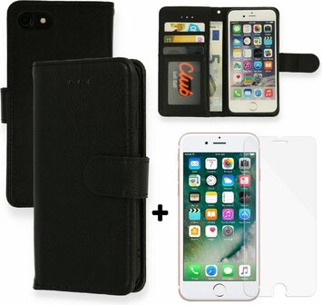 iPhone SE 2022-2020 - HQ Book Case &amp;amp; Glas - Zwart