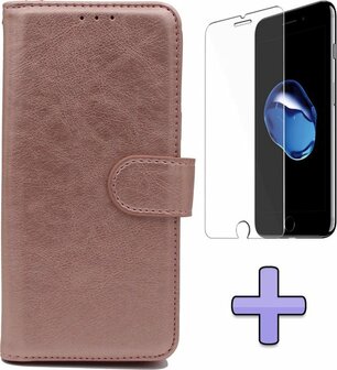 iPhone SE 2022-2020 - HQ Book Case &amp;amp; Glas - Rosegoud