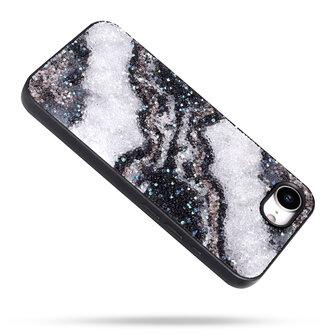 iPhone 16E - Marmer Diamant Glitter - Zwart