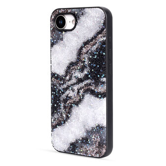 iPhone 16E - Marmer Diamant Glitter - Zwart
