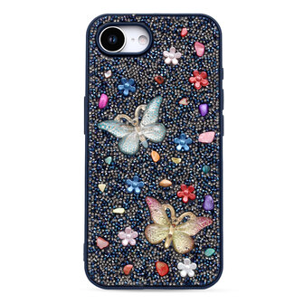 iPhone 16E - Vlinder Diamant Glitter - Blauw