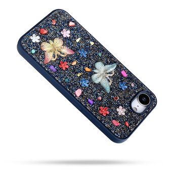 iPhone 16E - Vlinder Diamant Glitter - Blauw