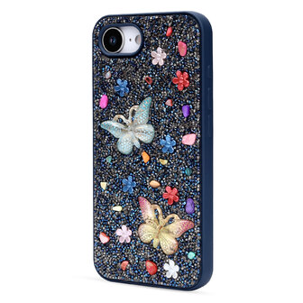 iPhone 16E - Vlinder Diamant Glitter - Blauw