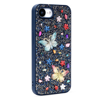 iPhone 16E - Vlinder Diamant Glitter - Blauw