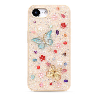 iPhone 16E - Vlinder Diamant Glitter - Goud