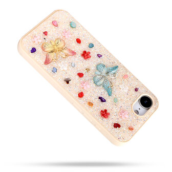 iPhone 16E - Vlinder Diamant Glitter - Goud