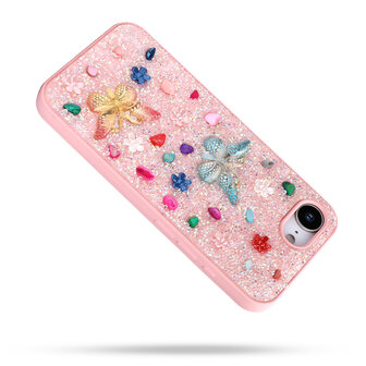 iPhone 16E - Vlinder Diamant Glitter - Roze