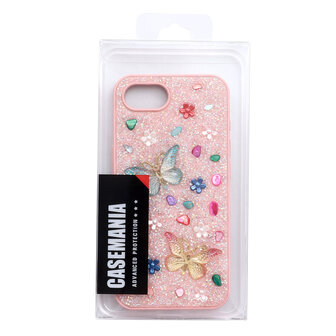 iPhone 16E - Vlinder Diamant Glitter - Roze