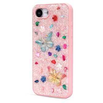 iPhone 16E - Vlinder Diamant Glitter - Roze