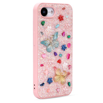 iPhone 16E - Vlinder Diamant Glitter - Roze