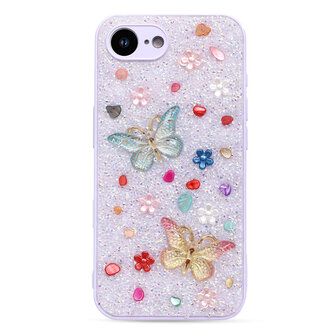 iPhone 16E - Vlinder Diamant Glitter - Paars